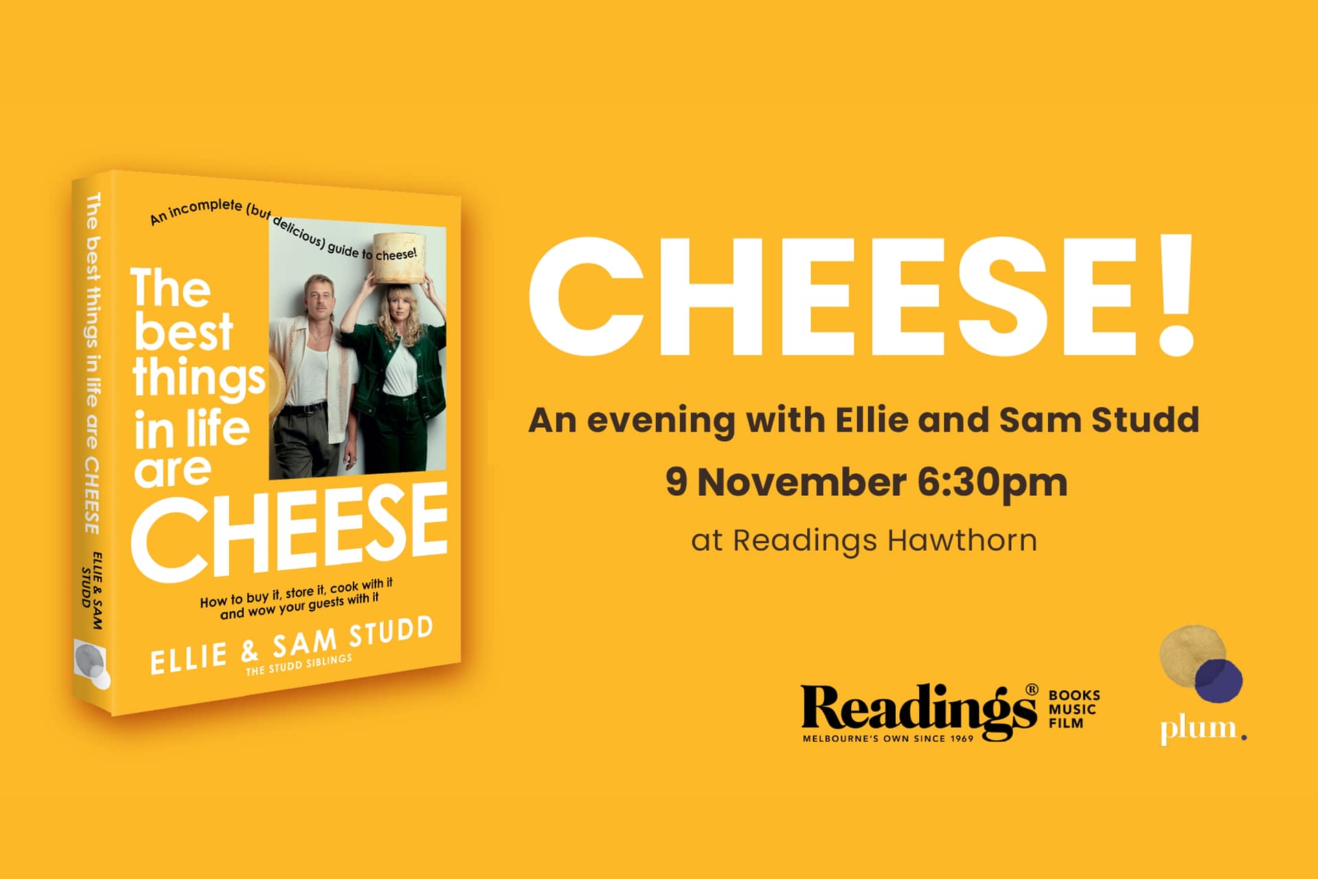 Readings Hawthorn Studd Sibling Cheese Book Launch Event
